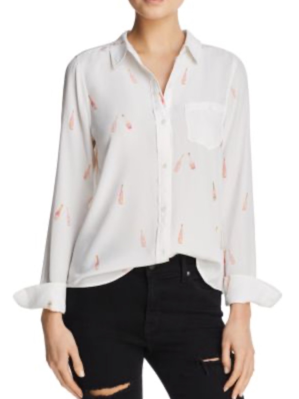 Rails Womens Whitney Rose Medium Button Up Champagne Bottle Blouse White Collar